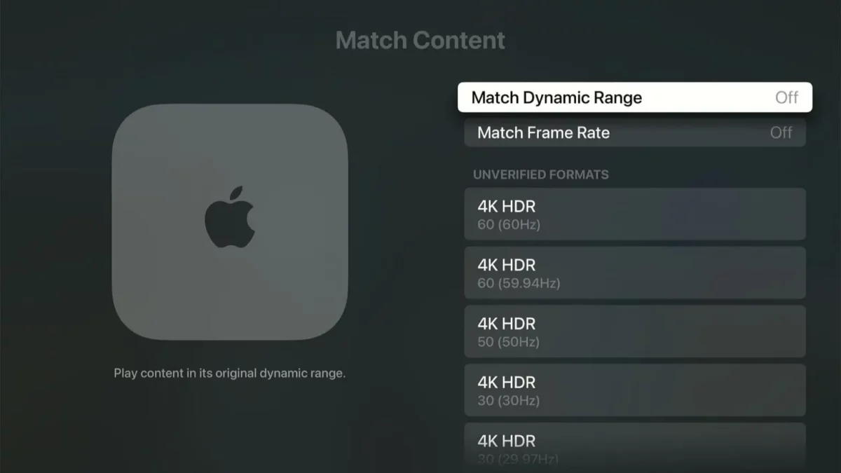 screenshot of match content settings